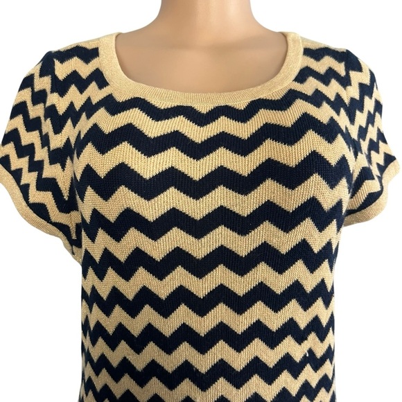Lilly Pulitzer Santana Gold Metallic Blue Chevron Wool Blend Sweater Dress - Picture 5 of 10